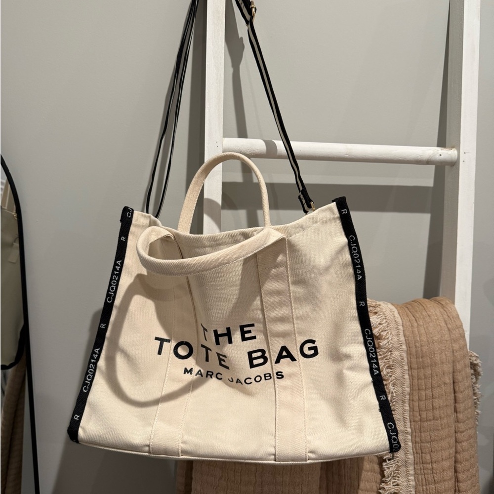 Canvas Beige and Black Tote Bag